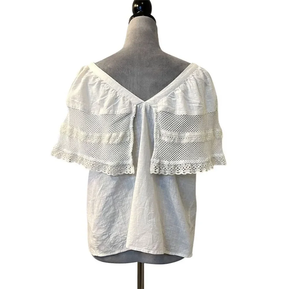Old Navy Ivory Lace Flutter Sleeve Blouse L Casual Top Spring Summer - Picture 2 of 8